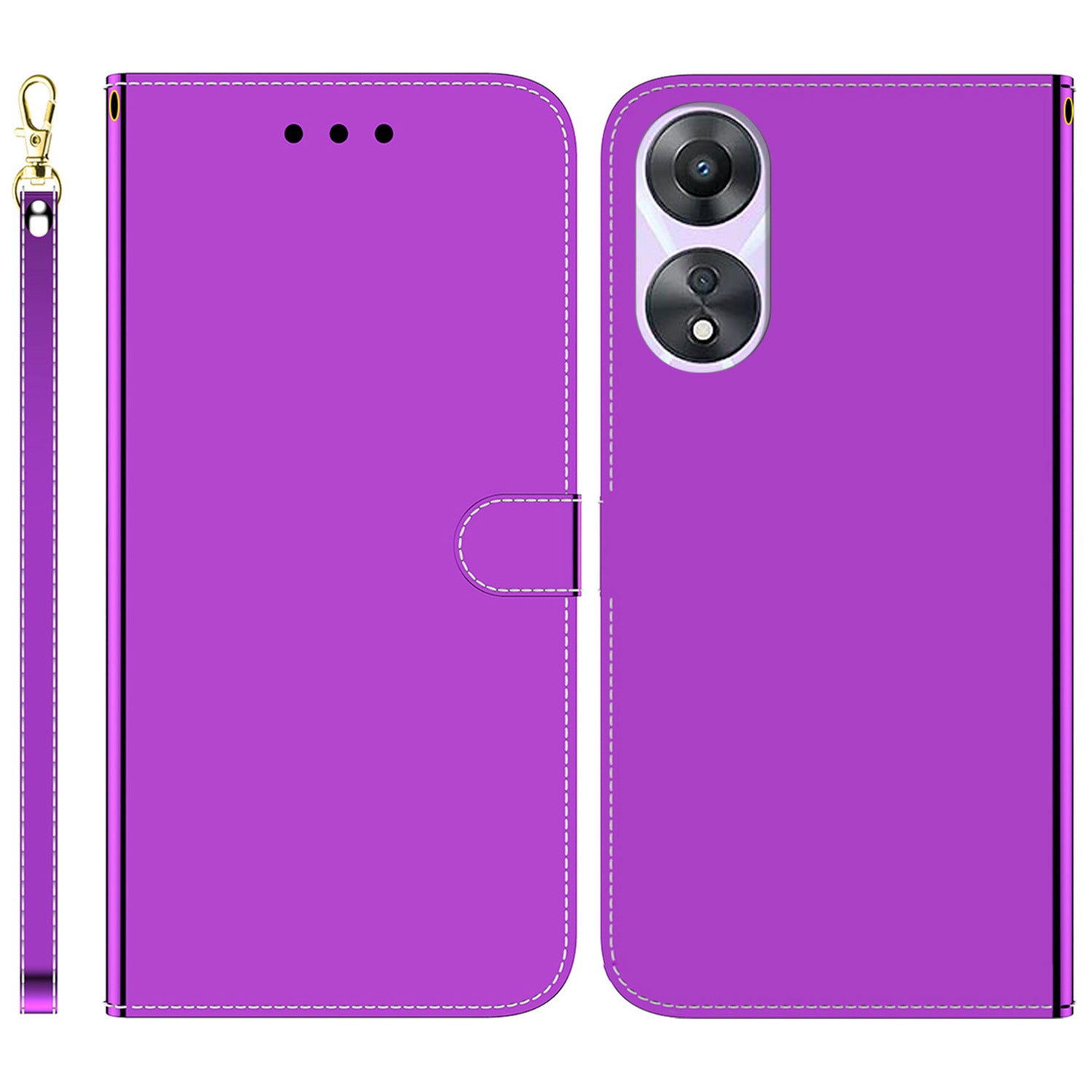 For Oppo A58 5G Anti-Scratch Mirror-like Surface Wallet Phone Case Magnetic Clasp PU Leather Stand Flip Phone Cover with Strap For Oppo A58 5G Anti-Scratch Mirror-like Surface Wallet Phone Case Magnetic Clasp PU Leather Stand Flip Phone Cover with Strap